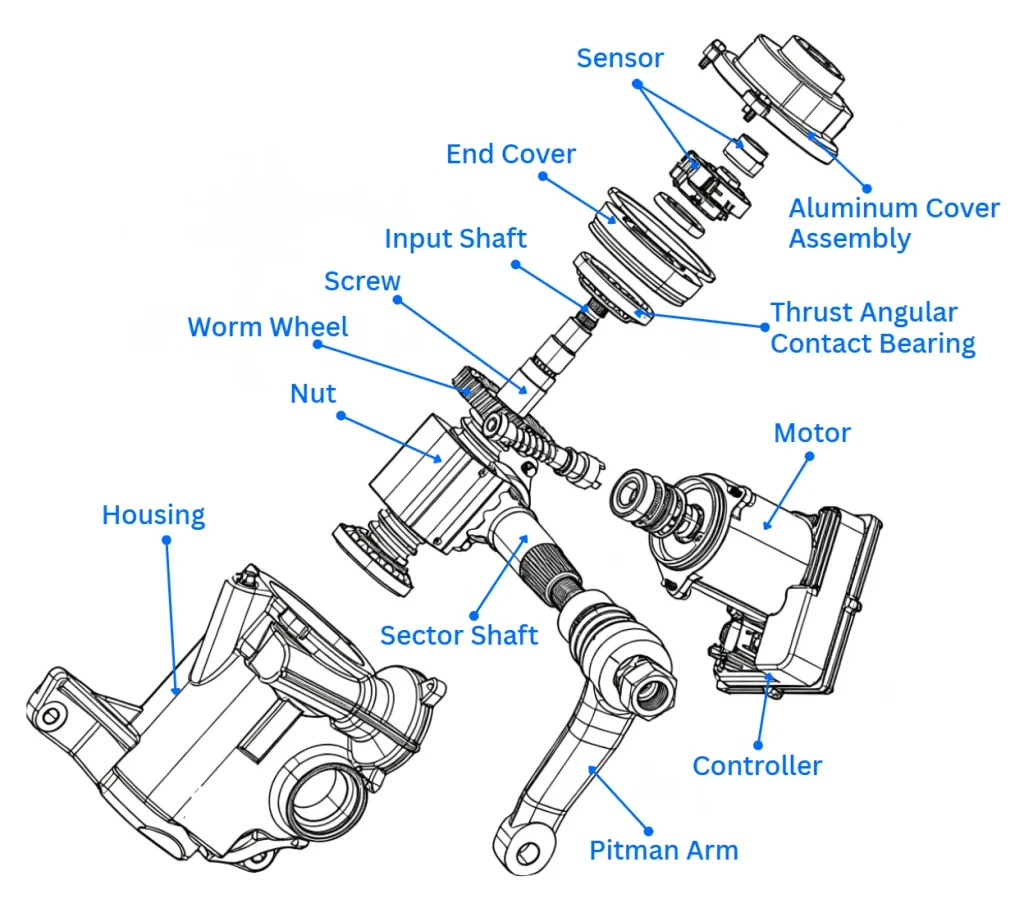 Schematic Structure of an Electric Recirculating-Ball Steering Gear