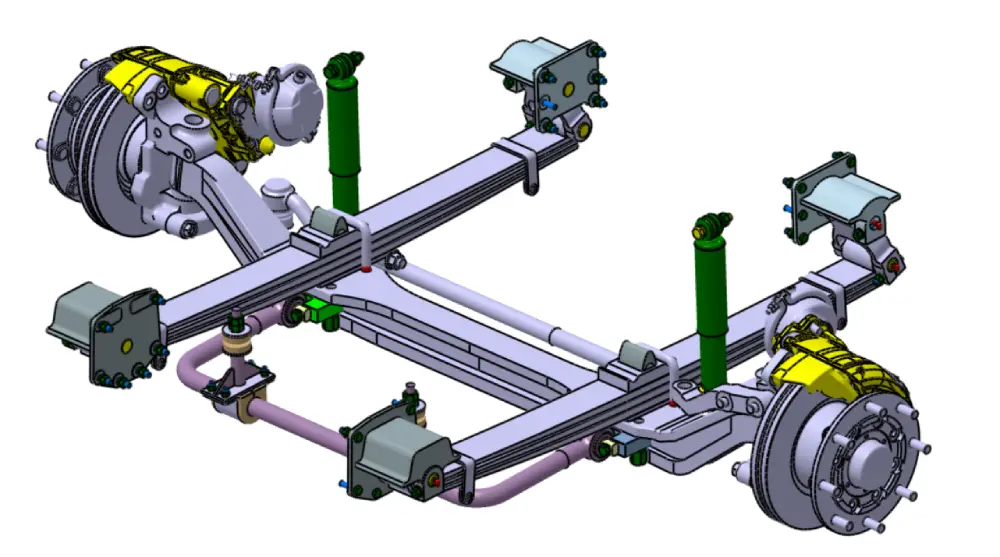 Bus suspension - steel leaf springs - Upright shackle brackets